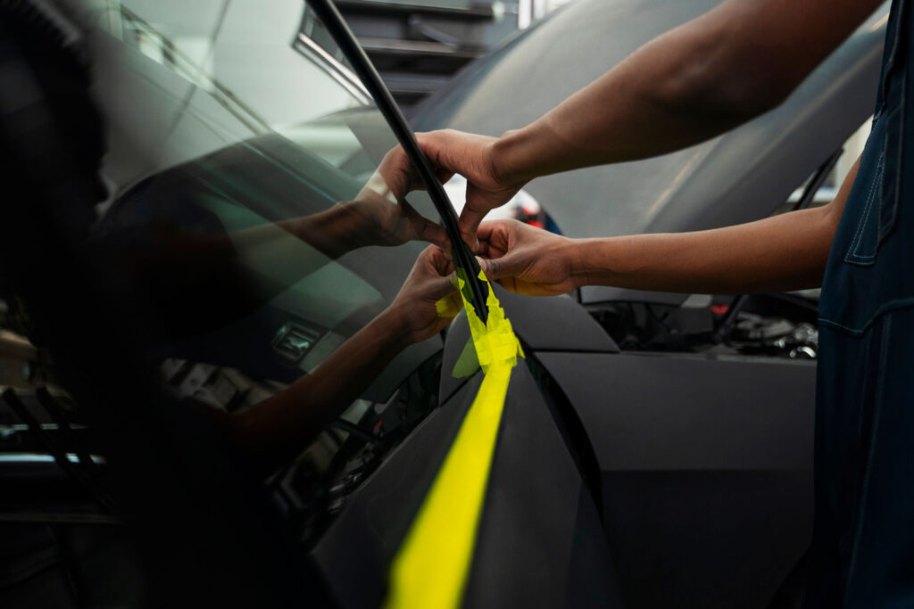 Car window tinting process providing UV protection and privacy for the vehicle