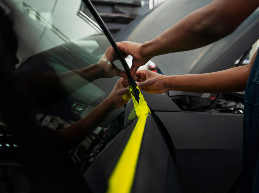 Car window tinting process providing UV protection and privacy for the vehicle